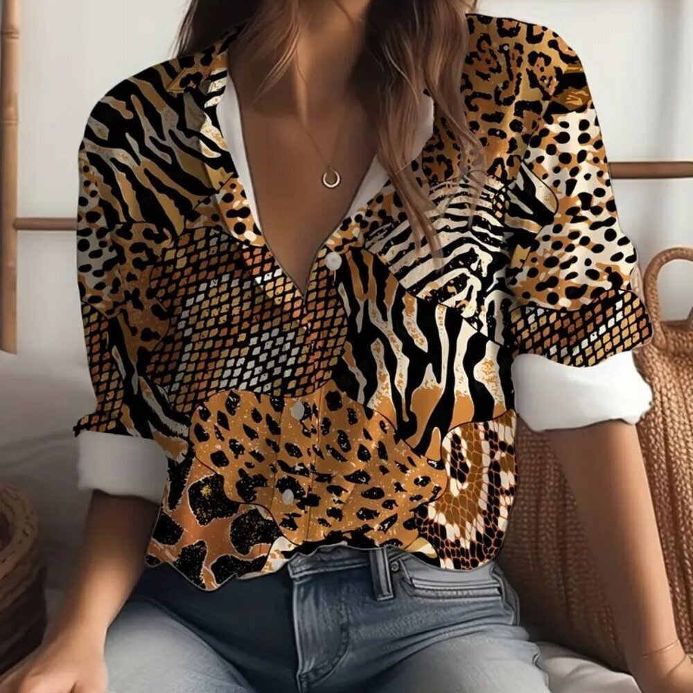 Tiger Pattern Print Tops (Multicolor) PL - Picture 4 of 4